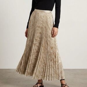 Moulinette Soeurs Gold Shimmer Pleated Maxi Skirt 0P